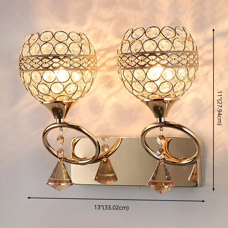 Hallway Wall Sconce Modern Style Gold Wall Light with Global Crystal Shade