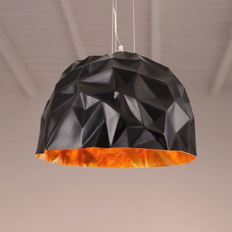 Metallic Domed Hanging Ceiling Light Loft Style 16"/19.5" Dia 1 Light Living Room Pendant Light Fixture in Black/White