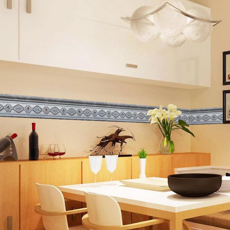 Faux Embossed Pattern Wallpaper Border Blue Vintage Self-Adhesive Wall Decor for Dining Room