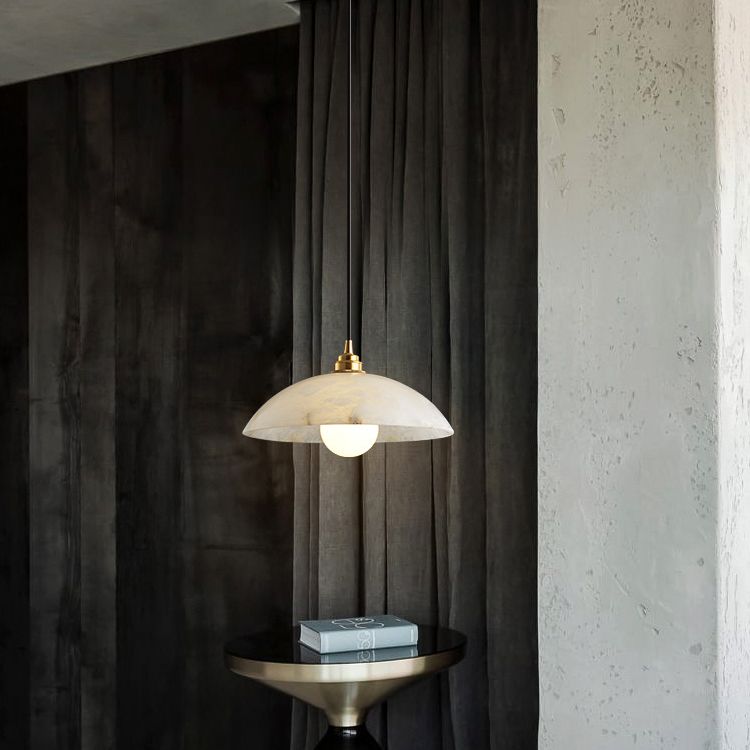 11.8 pulgadas de ancho tono de cúpula colgante de mármol blanco simplicidad lámpara colgante de latón