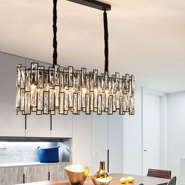 Black Shaded Pendant Lamp Minimalist Crystal Rectangle Chandelier Light for Bedroom