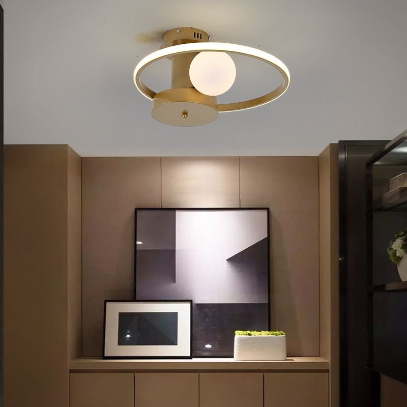 Moderna LED en forma de anillo LED SEMI FLUSH Light Sala de techo con sombra de vidrio
