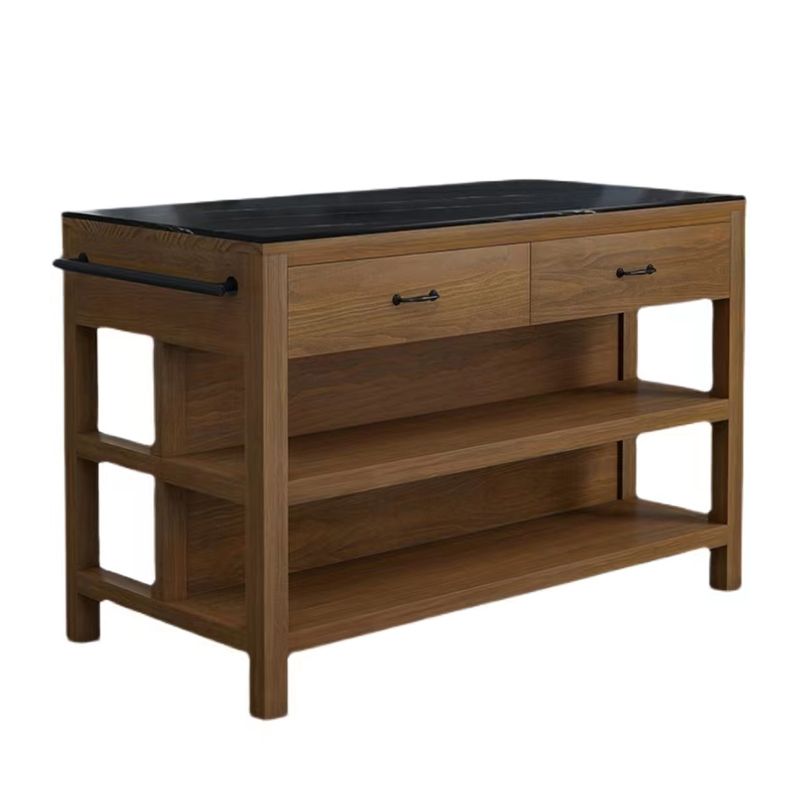 Modern Stationary Kitchen Island Table Wood Rectangular Kitchen Island Table with Drawer