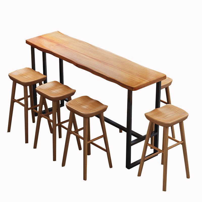 Rectangle Wood Bar Dining Table Contemporary Bar Table with Trestle Base