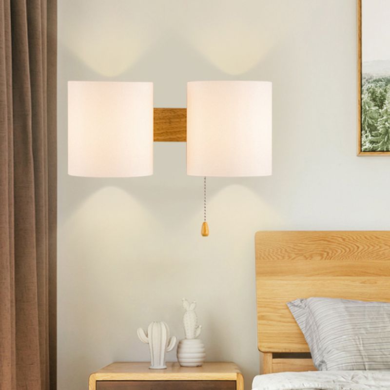 Nordic Wall Sconce Cylinder Wall Light Fixture with Wood for Bedroom