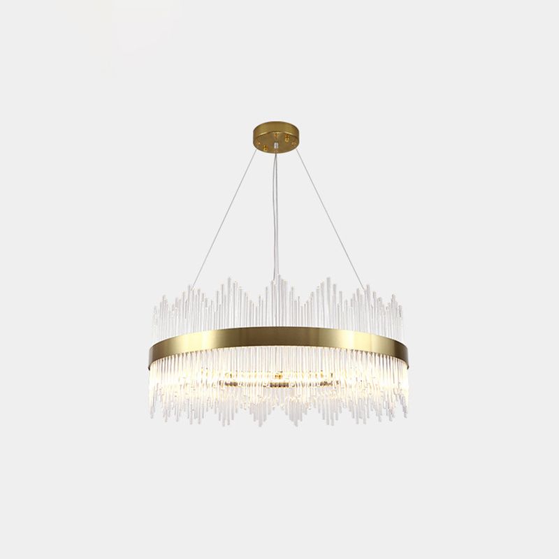Crystal Rod Circle LED Suspension Light Artistic Gold Chandelier Light in Gold for Living Room