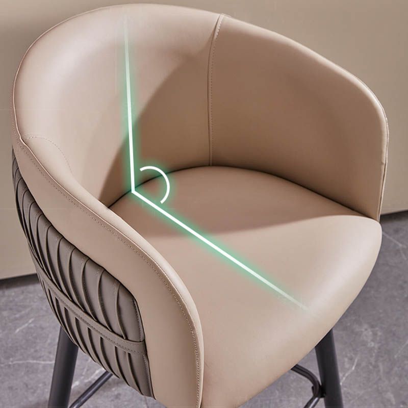 Contemporary Backrest Counter Stool with Leather Cushion and Metal Base