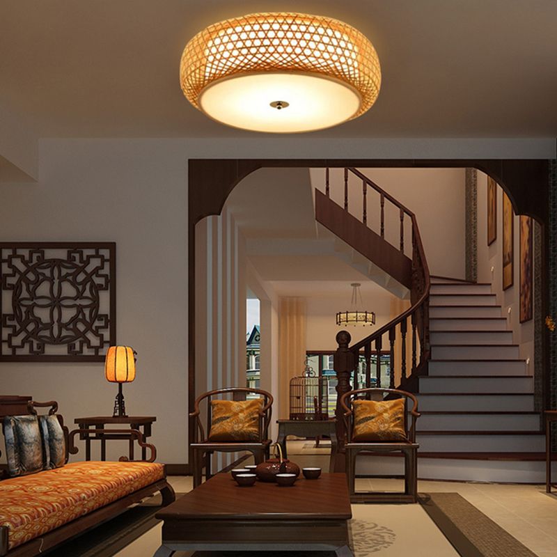 Luminaire de montage au plafond en rotin plafond asiatique affleurant