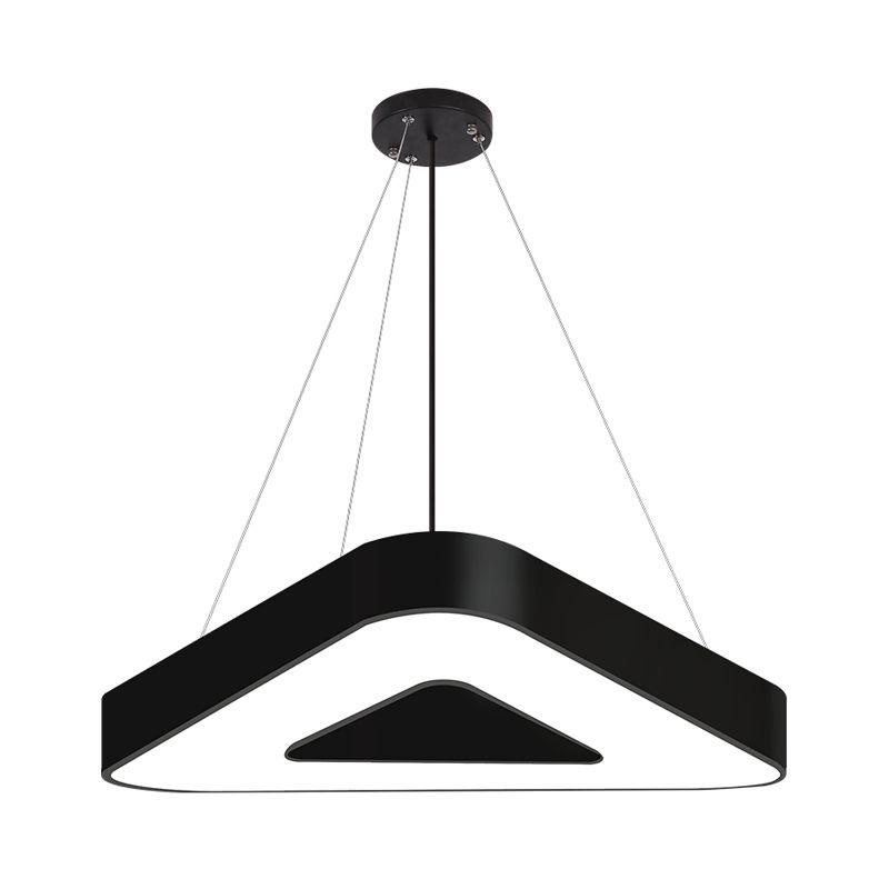 18"/23.5"/31.5" Wide Triangle Pendant Lamp Metal Led White/Black Hanging Ceiling Light for Office in White Light