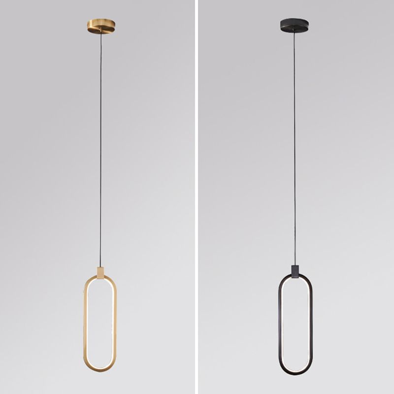 Oval Suspended Lighting Fixture Minimalist Style LED Metal Pendant Light Kit for Bedroom