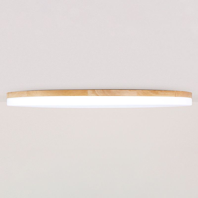 Wood Round Shape Flush Mount Light Modern 1-Light Flush Mount Ceiling Light in Brown