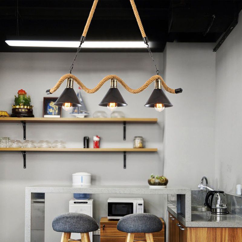 Vintage Hemp Rope Pendant Light American Industrial Style Hanging Lamp for Loft Living Room