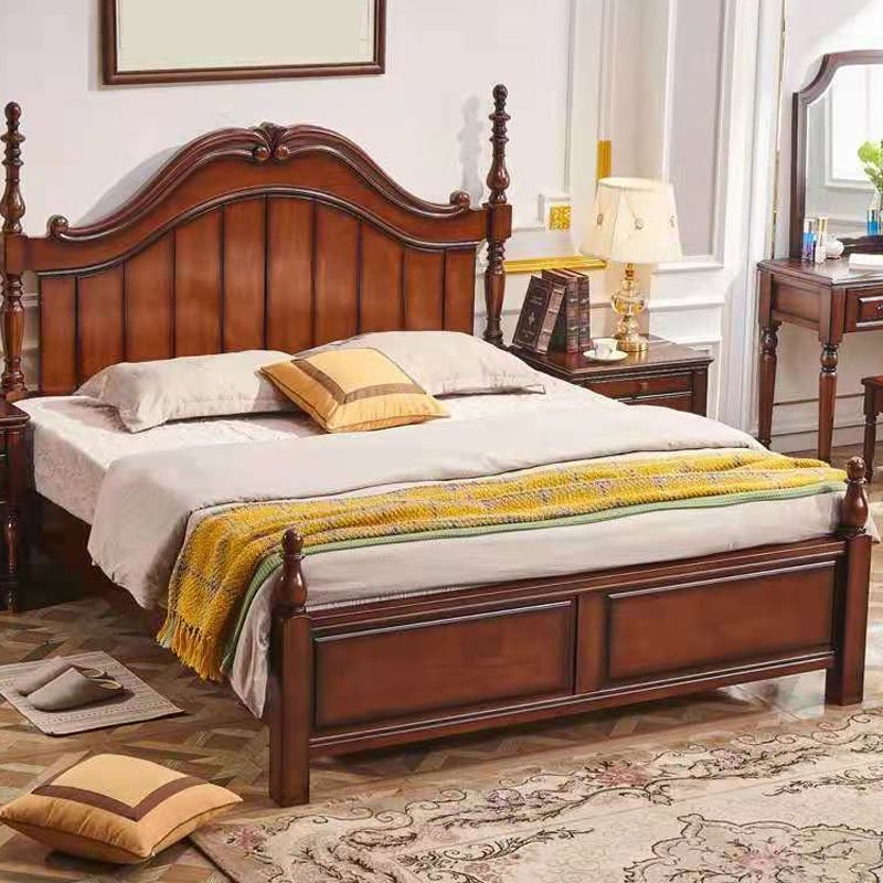 French Country Espresso Four Poster Bed Walnut Poster Bed with Headboard
