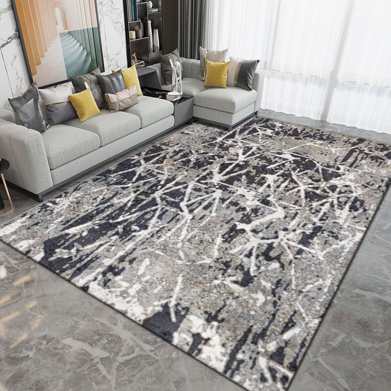 Dark Gray Modern Rug Polyester Abstract Print Rug Washable Rug for Living Room