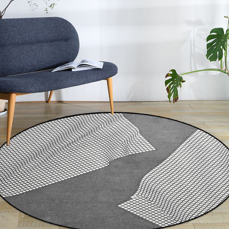 Simplicity Checked Pattern Rug Grey Polyester Rug Non-Slip Pet Friendly Washable Are Rug for Living Room