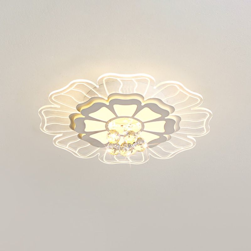 Crystal Blossom LED Flush Mount Modern Style Living Room Flush Ceiling Light Fixture in White, 16.5"/20.5"/24.5" Wide