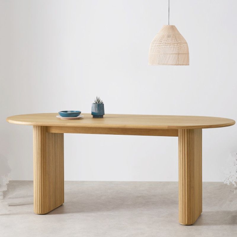 Oval Double Pedestal Modern Table Wood Color Fixed Table of Pinewood Solid Wood