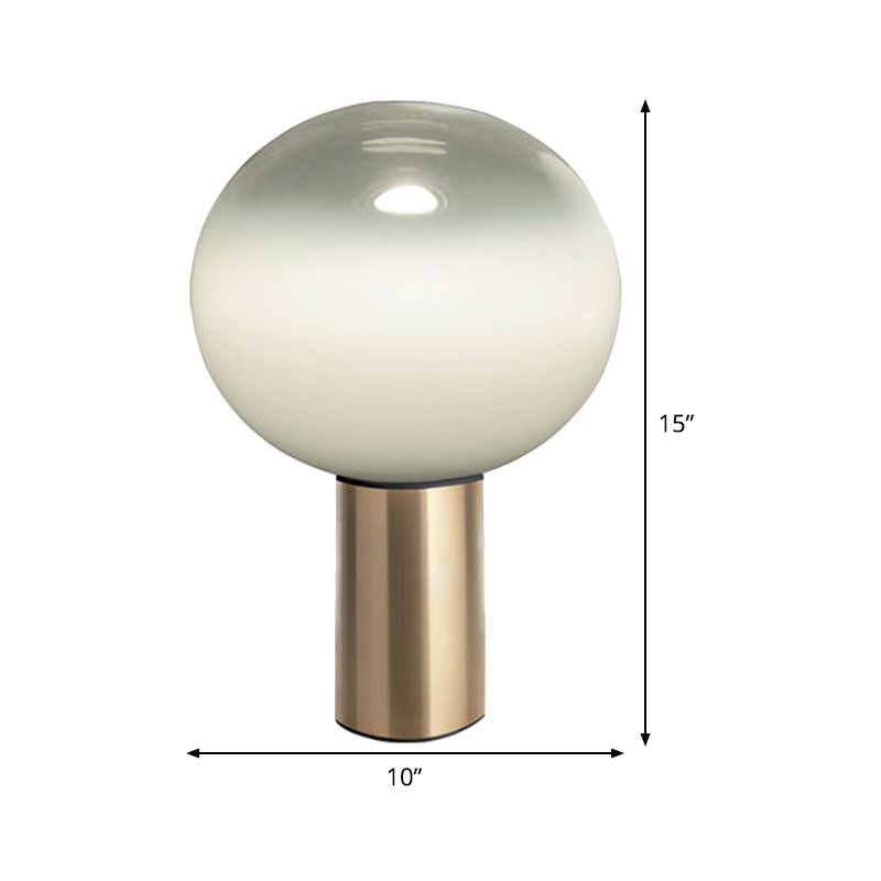 Global Table Light Contemporary White Glass 1 Bulb 6"/10"/14" Wide Brass Nightstand Lamp