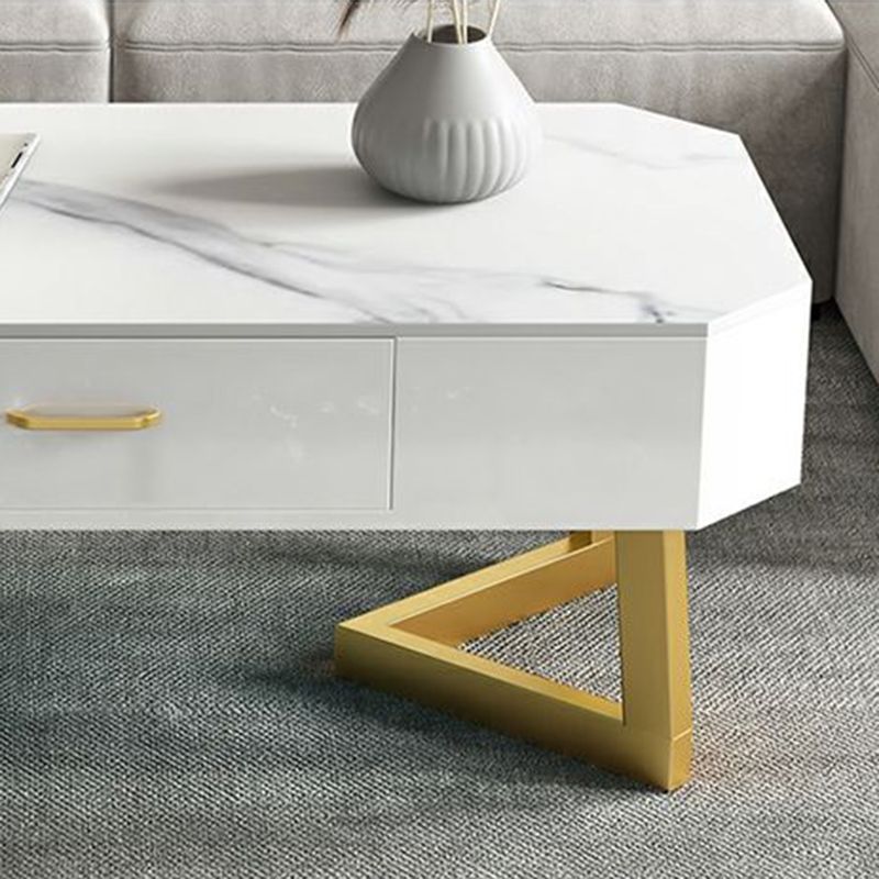 17.7" Tall Modern Metal Sled Base Slate Rectangular Top Coffee Table with Drawers