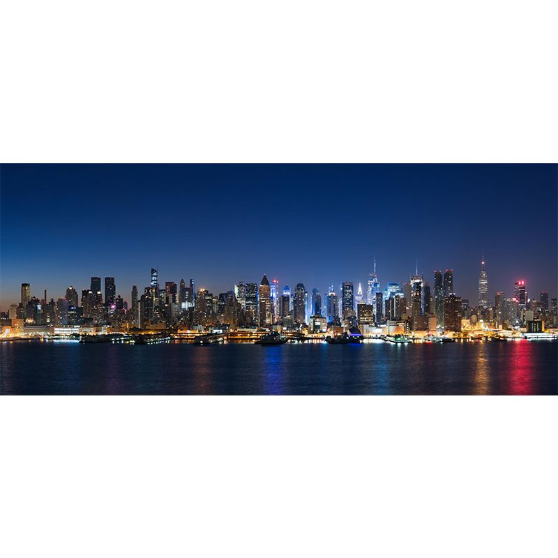 Photograph Night City Scenery Mural for Living Room, Dark Color, Personalized Size