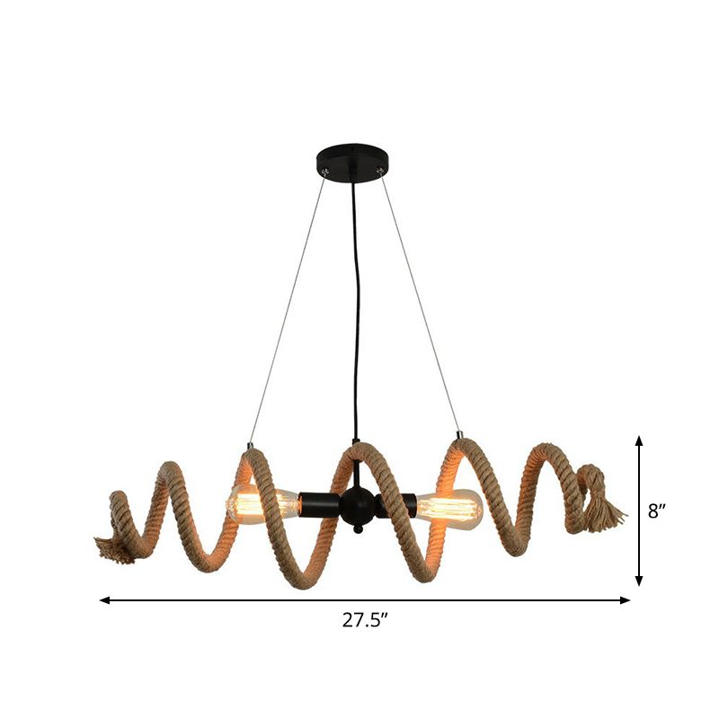 Rope Wrapped Helix Island Pendant Farmhouse 2 Heads Restaurant Ceiling Pendant in Brown