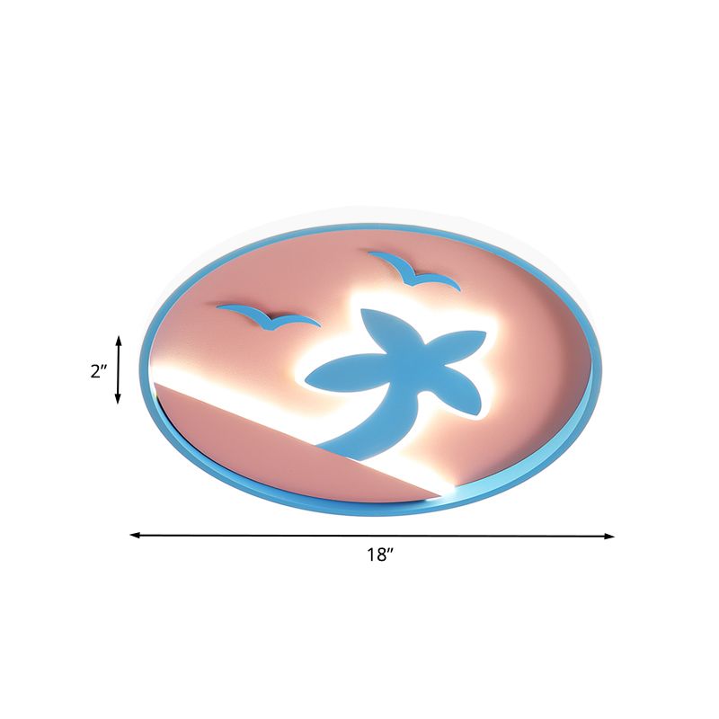 Kids LED Ceiling Flush Light Pink and Blue Tropical Beach Flush Mount Lamp with Circle Acrylic Shade