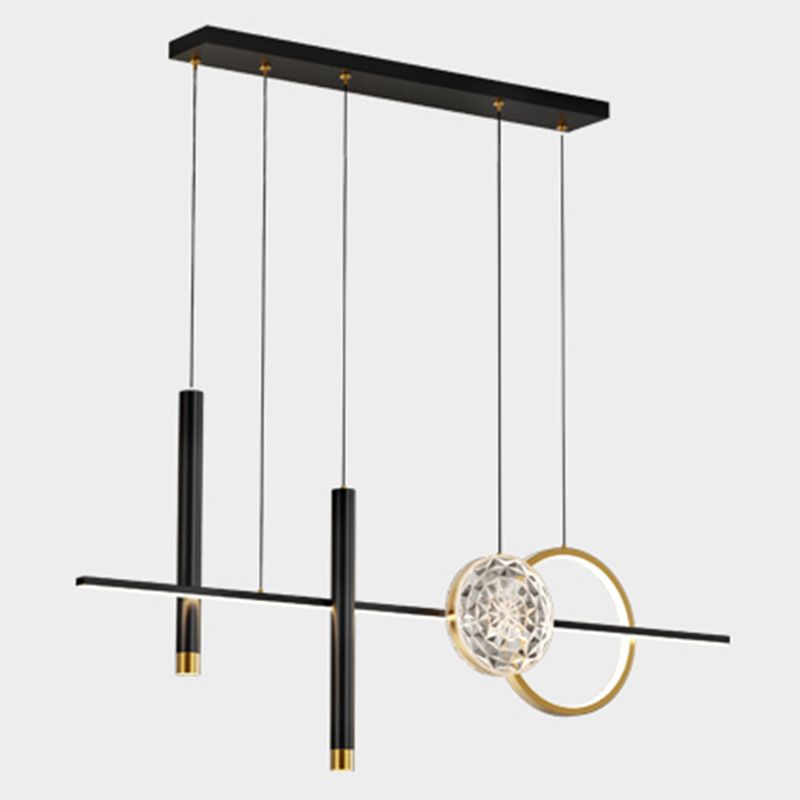 Nordic Linear Island Chandelier Light Metal Dinning Room LED Island Lightture en or-noir