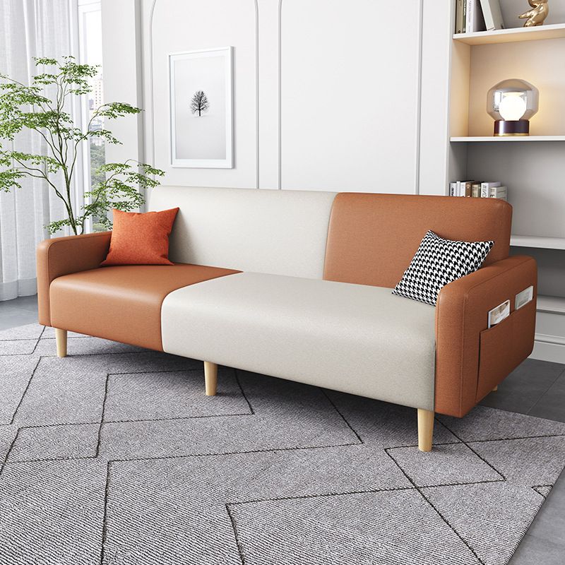 Contemporary Square Arm Sofa Couch Faux Leather/Linen Settee Couch