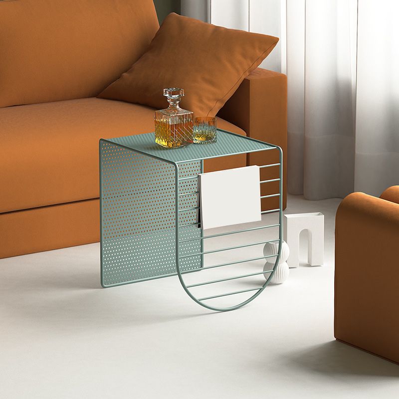 Mid-Century Modern Square Coffee Table with Iron Top and Iron Base