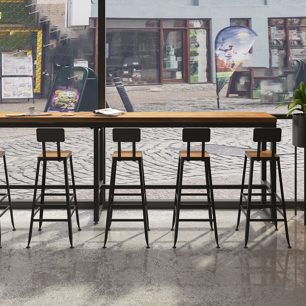 Industrial Metal Bar Stool Bar Height Armless Stool with Black Legs