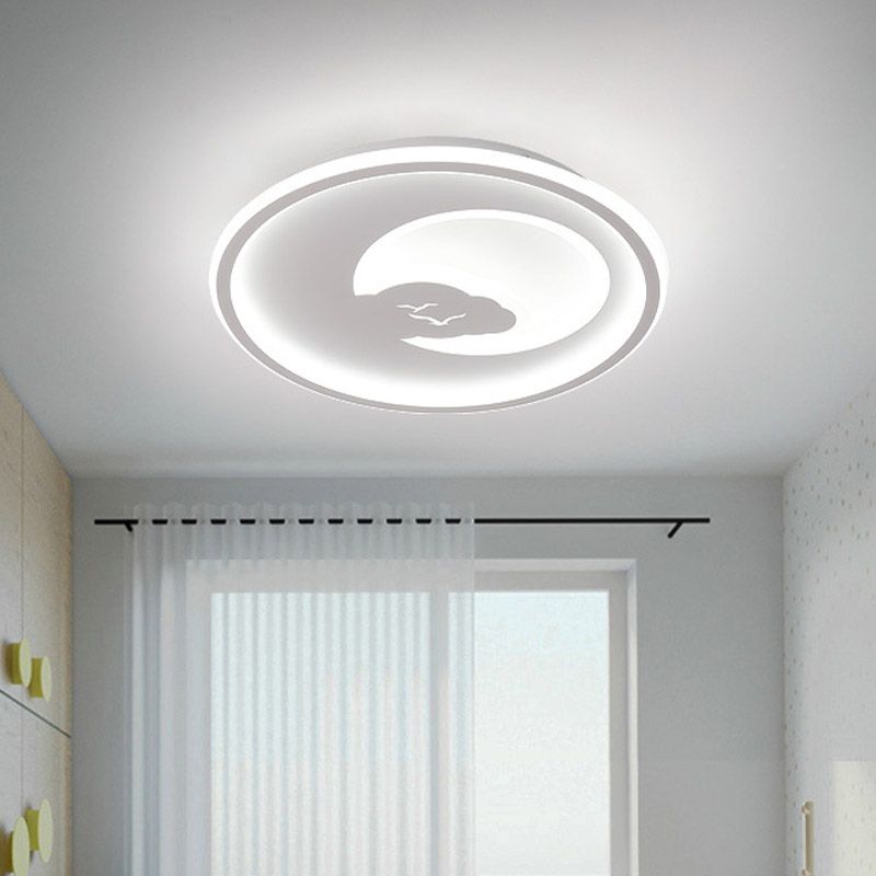 Led Bedroom Light Fixture Modern White/Pink Ceiling Flush Mount Light with Moon Acrylic Shade