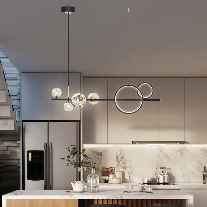 Contemporary Sphere Pendant Lights Glass Island Lighting in Black Finish