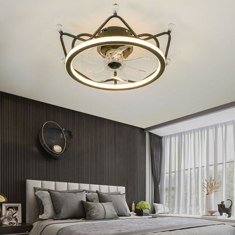 Minimalist Crown Shaped Ceiling Fan Lighting Metal Bedroom LED Semi Flush Light Fixture