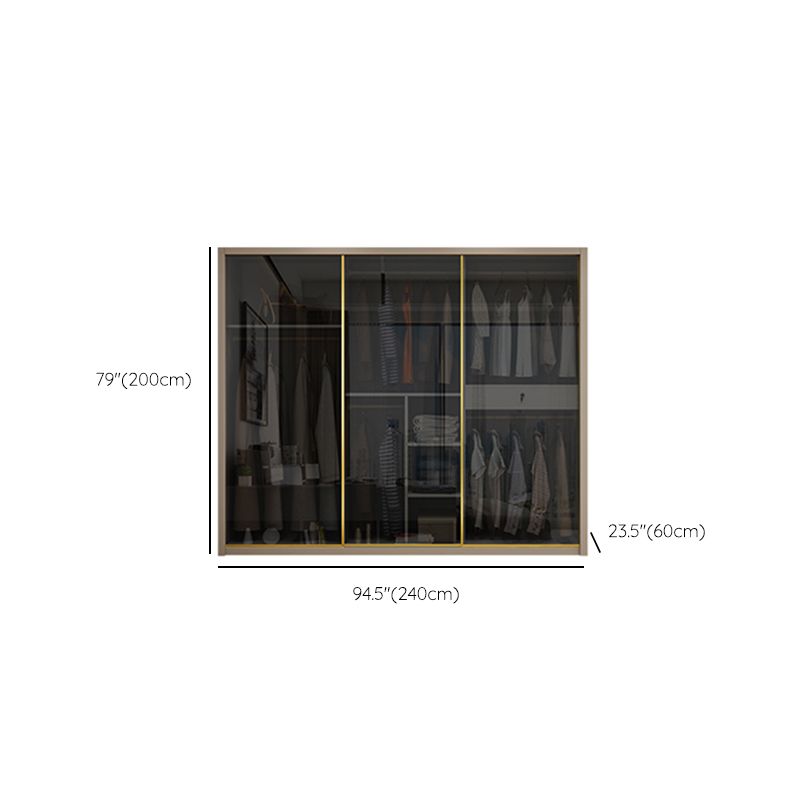 Glass and Wood Wardrobe Cabinet Sliding Wardrobe Armoire without Light