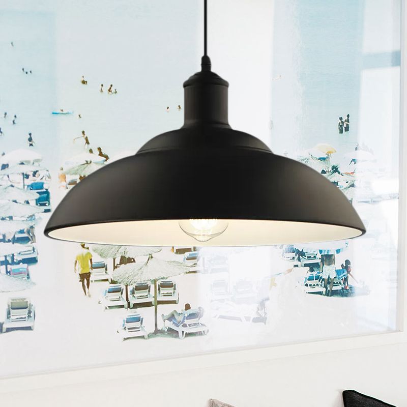 1 Bulb Metal Hanging Lamp Retro Black Finish Bowl Shade Living Room Ceiling Light Fixture with Cord