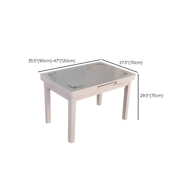 Contemporary Extendable Rectangular Glass Dining Table with 4 Legs