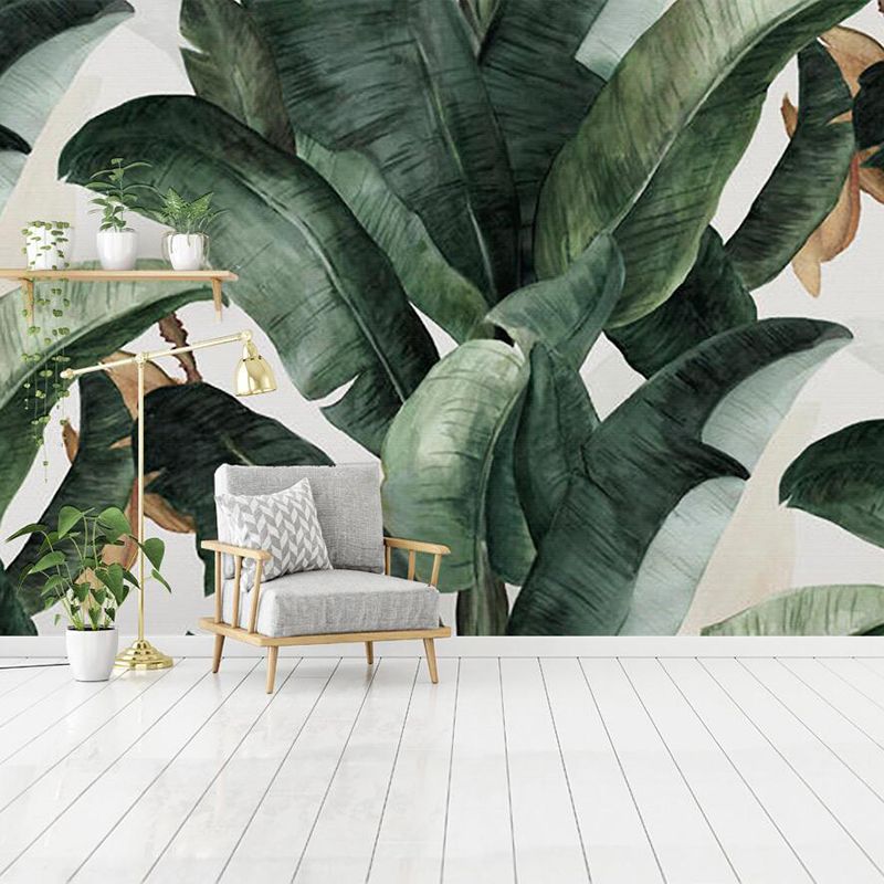 Personalized Tropical Leaves Mural for Living Room Plant Wall Art in Blackish Green, Stain-Resistant