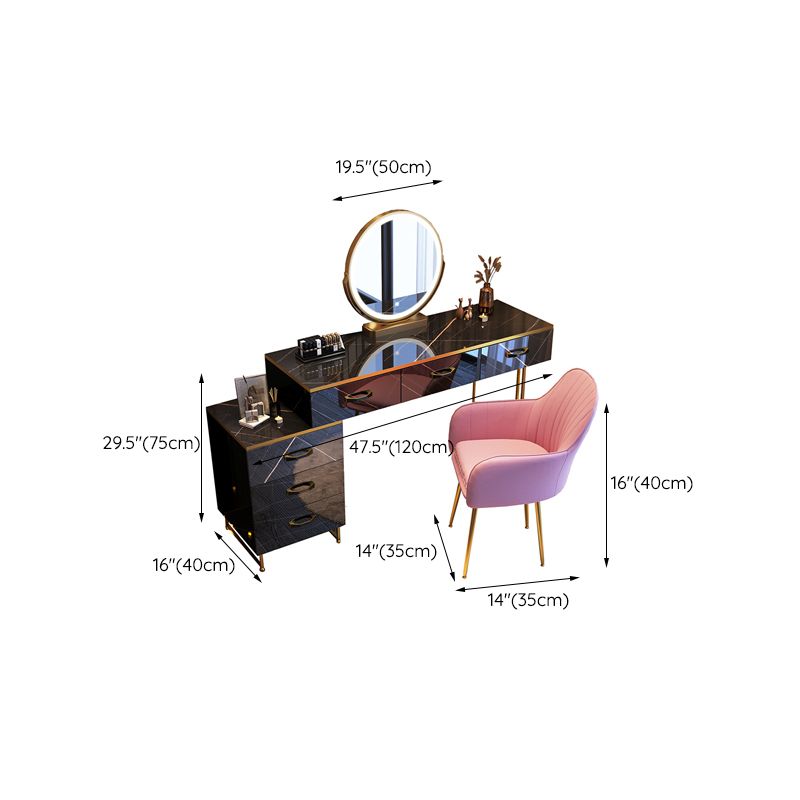 Glam Stone Top Makeup Dressing Table with Drawers in Black for Living Room