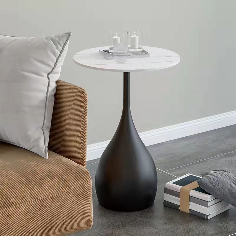 Modern Round Stone Pedestal Sofa Side Accent Table - Dia 12.6-In