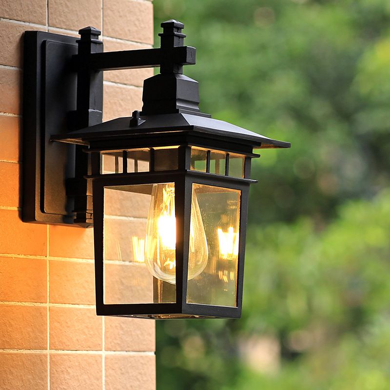 Lampada da parete da 8,5"/11" W a 1 lampadina per alloggiare l'illuminazione a parete in vetro trasparente del padiglione in nero