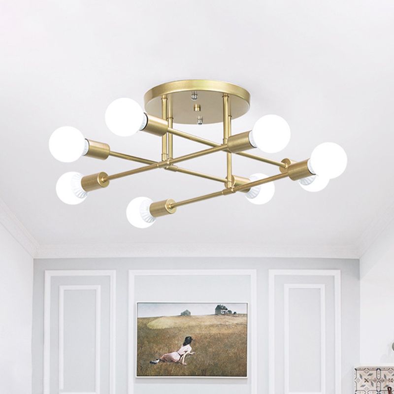 Goldene gekreuzte Linien, halbbündige Leuchte, moderne Deckenleuchte mit 6/8 Köpfen für das Wohnzimmer
