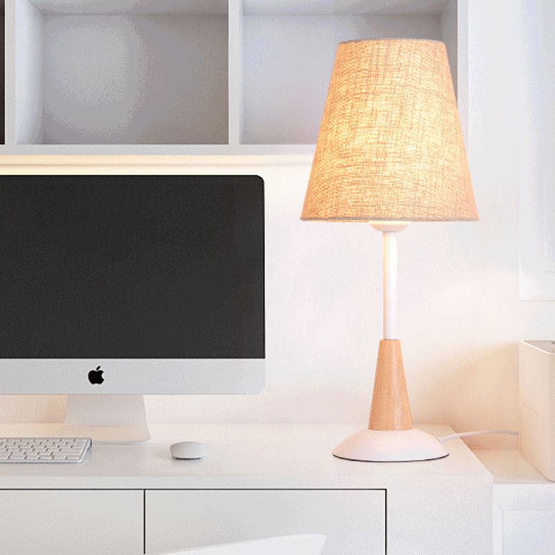 Eigentijdse 1-kops tafellamp Flaxen Wide Flare kleine bureaulamp met stoffen kap