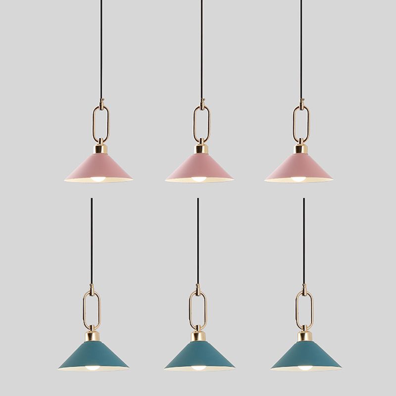 Cone Shape Hanging Lighting Modern Macaron Style Metal 1-Light Hanging Lamp for Bedroom