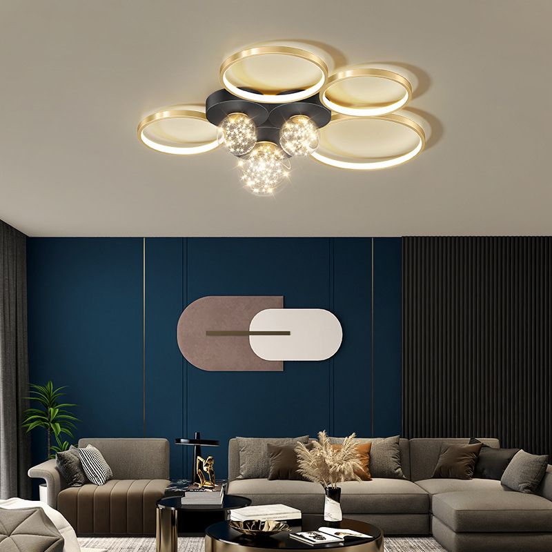 Verrouillé à l'anneau "Mount Light" Nordic Clear Glass Black-Gold Starry Ceiling Fixture for Living Room