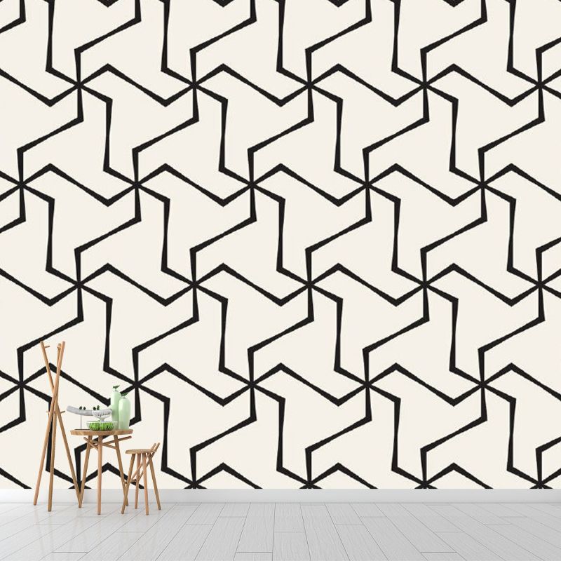 Seamless Windmill Wallpaper Mural Black and White Simplicity Wall Covering for Home