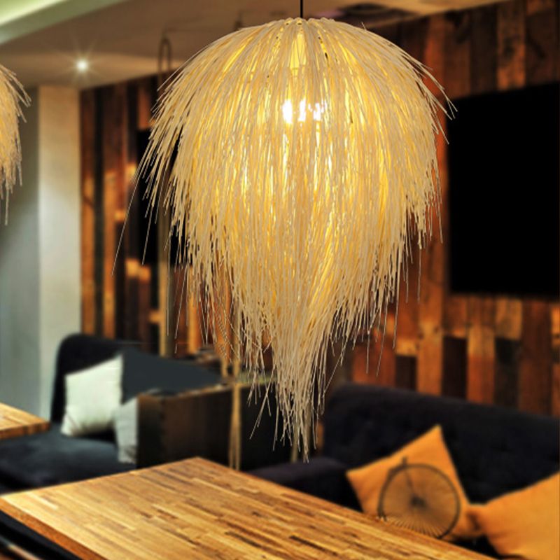 16 "/19.5" W Tapered Hanging Light Modern Style Rattan 1 Head Anhängerlampe in Beige für das Restaurant