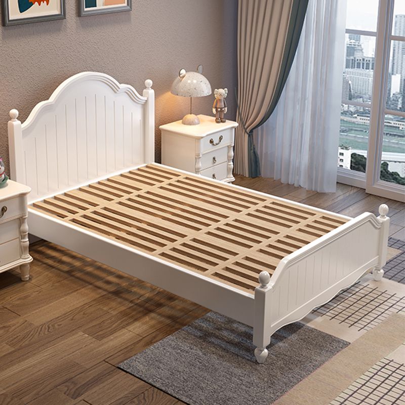 White Victorian Bed Frame Wood Panel Bed with Camelback Headboard