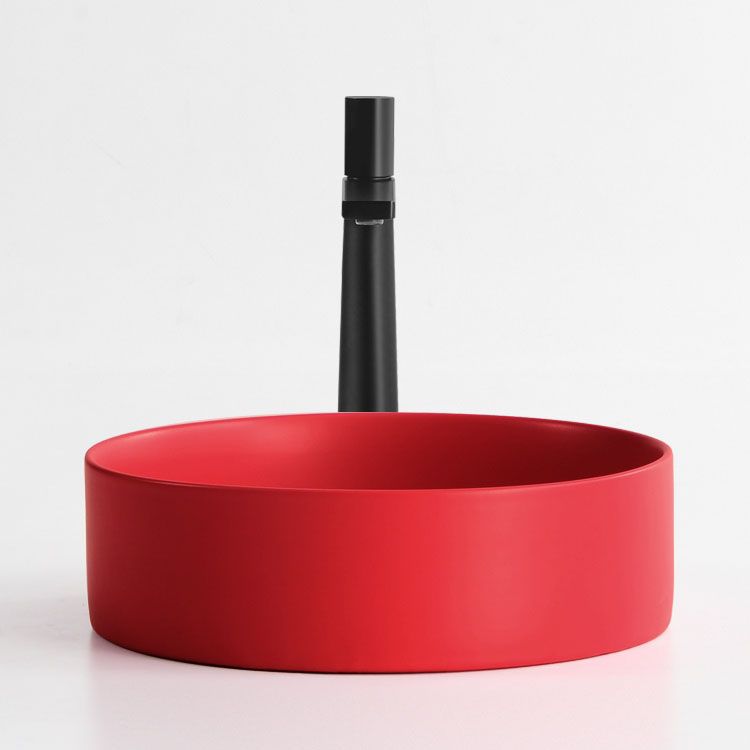 Modern Vessel Bathroom Sink Round Porcelain with Overflow And Drain Assembly Vessel Sink