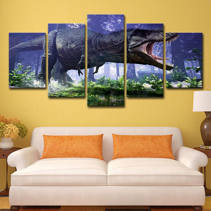 Jurassic Park Dinosaur Canvas Print Kids Style Multi-Piece Wall Art Decor in Blue