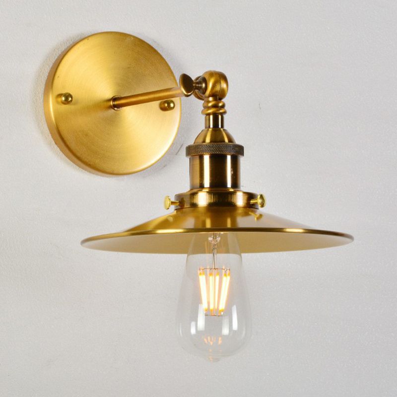 Gold Rotating Saucer Wall Light Fixture Industrial Metal 1-Light Dining Room Wall Mounted Lamp